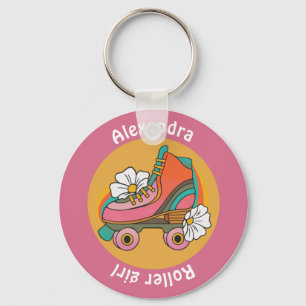 custom name roller skate girl pink girly keychain