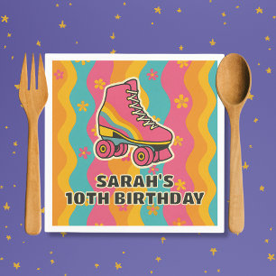 Custom Name Roller Skating Girl Birthday Party Napkin