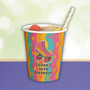 Custom Name Roller Skating Girl Birthday Party Paper Cups