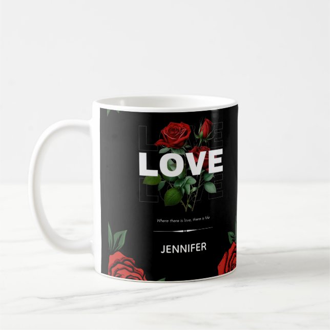 Custom Name Romantic Floral Gift for Valentine Coffee Mug (Left)