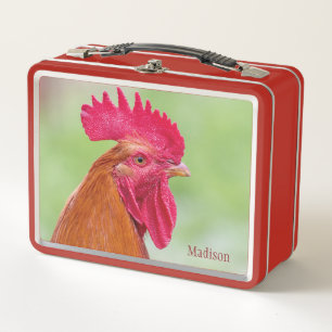 Custom Name Rooster Metal Lunch Box
