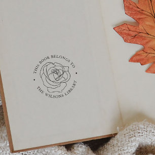 Custom Name Rose Flower Book Belongs To Rubber Stamp