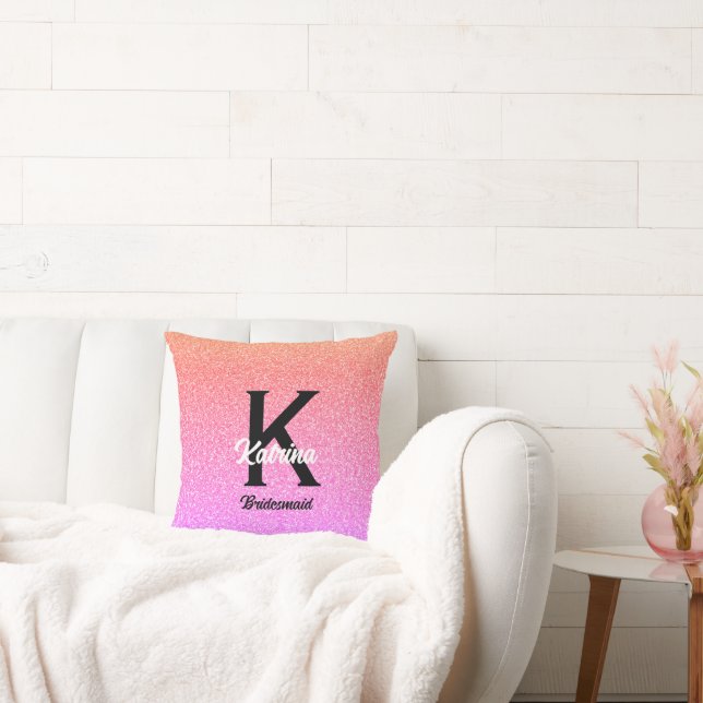 Custom Name Rose Gold Glitter Bridesmaid Gift Cushion (Couch)