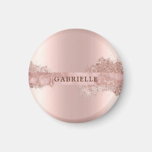 Custom name rose gold glitter faux foil pink magnet