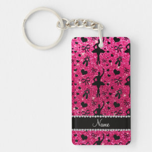 Custom name rose pink glitter ballerinas key ring