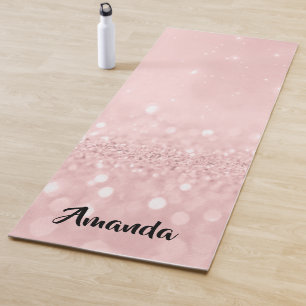 Custom Name Rose Pink Glitter Girly Gift Idea Yoga Mat