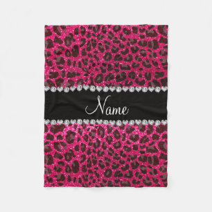 Custom name rose pink glitter leopard print fleece blanket