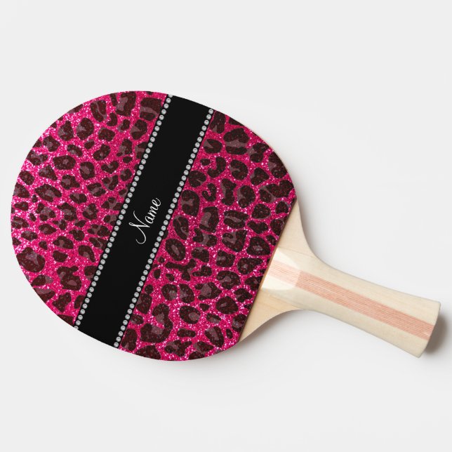 Custom name rose pink glitter leopard print ping pong paddle (Side)