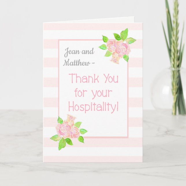 Custom Name Roses Thank You for Hospitality Card (Front)