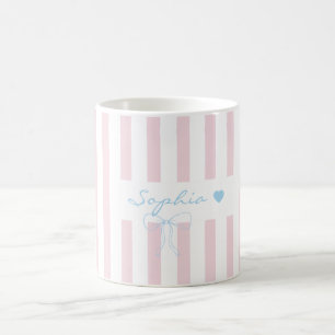 Custom name rosewater pink striped coffee mug
