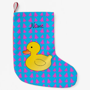 Custom name rubber duck blue pink trees small christmas stocking