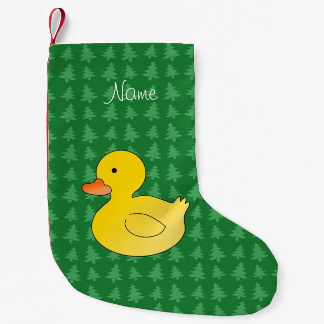 Custom name rubber duck green treen small christmas stocking (Front)