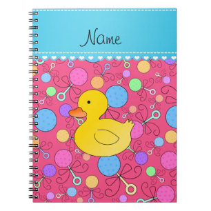 Custom name rubber duck pink baby rattles notebook