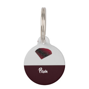 Custom name ruby red gemstones pet tag