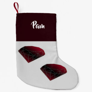 Custom name ruby red gemstones small christmas stocking