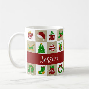 Custom Name Rustic Beige Christmas Snow Coffee Mug