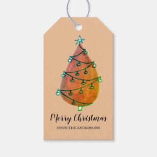 Custom Name Rustic Brown Christmas Tree Gift Tags