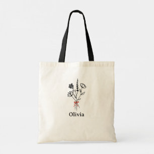 Custom Name, Rustic Flower Bow, Bridesmaid,Wedding Tote Bag