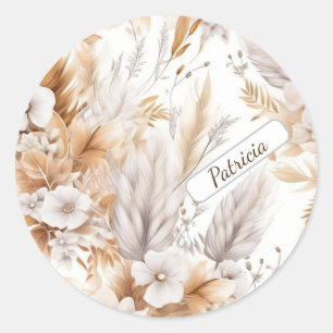 Custom Name Rustic Modern Bohemian Wildflowers Classic Round Sticker