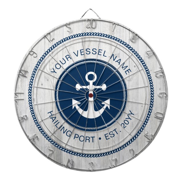 Custom Name Rustic Nautical Anchor Personalised Dartboard (Front)