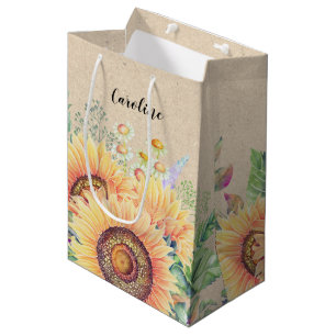 Custom Name Rustic Sunflowers Wedding Favour Bag
