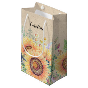 Custom Name   Rustic Sunflowers Wedding Favour Small Gift Bag