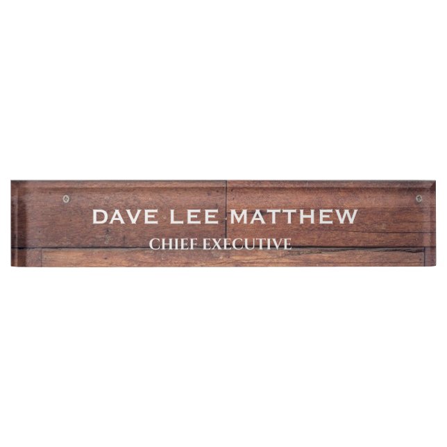 Custom Name Rustic Wooden Pattern Brown Nameplate (Front)