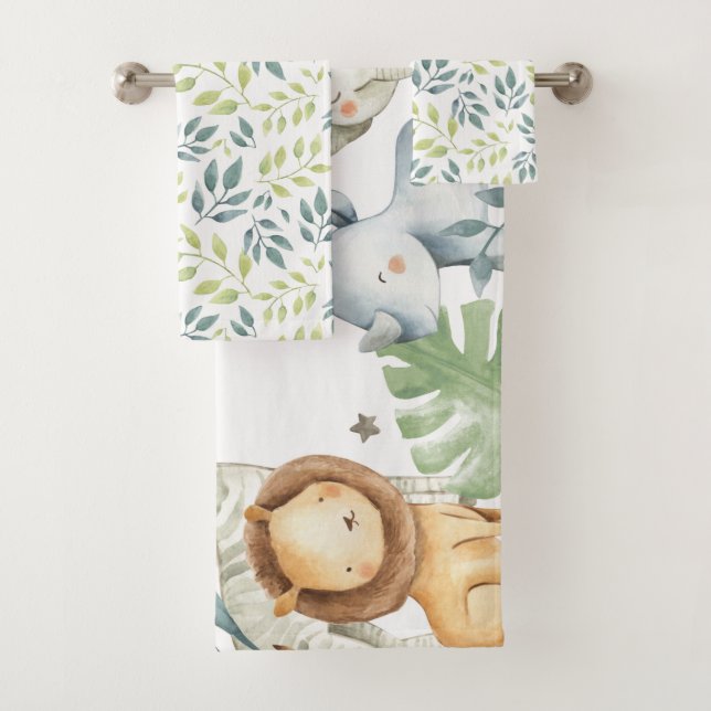 Custom name safari animals colourful towel set (Insitu)