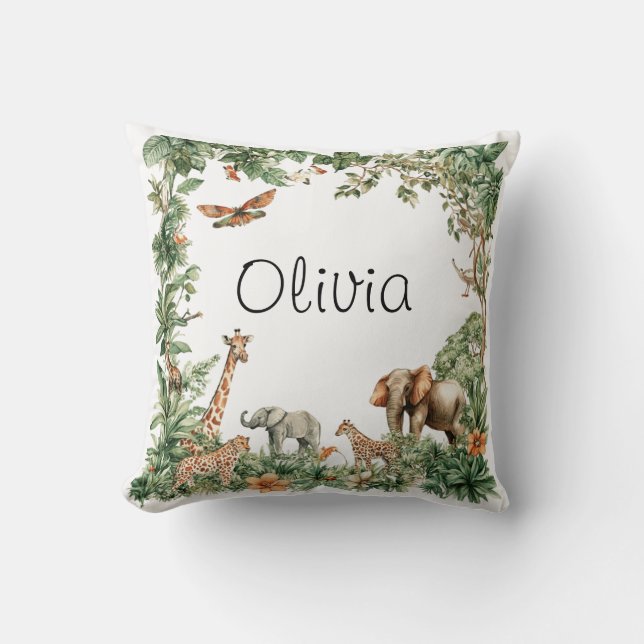 Custom Name Safari Animals Jungle Cushion (Front)