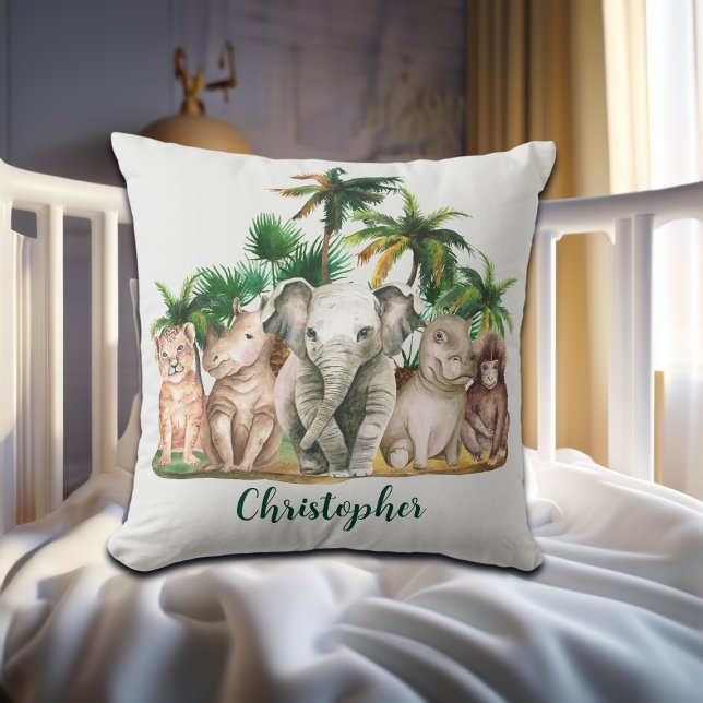 Custom Name Safari Animals Palm Trees Cushion (Creator Uploaded)