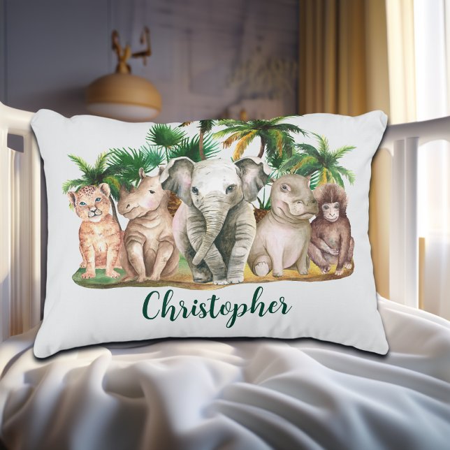 Custom Name Safari Animals Palm Trees Decorative Cushion (Creator Uploaded)