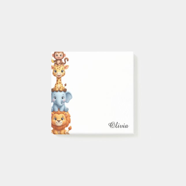 Custom Name Safari Animals Personalised Jungle Post-it Notes (Front)