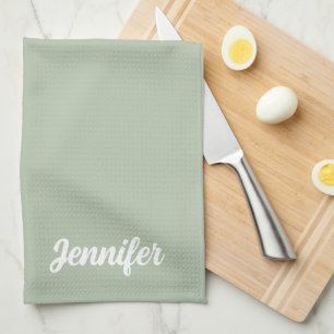 Custom name sage green modern tea towel