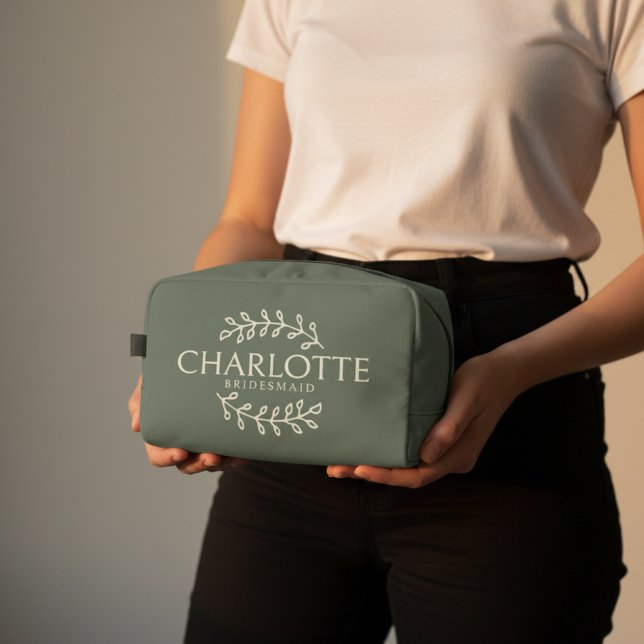 Custom Name Sage Makeup Bag for Bridesmaid Gift (Bridal Shower Gift, Maid of Honor, Bachelorette Party Favor for Bride Squad & Wedding Day Gift)
