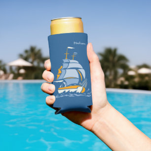 Custom Name Sailboat Seltzer Can Cooler