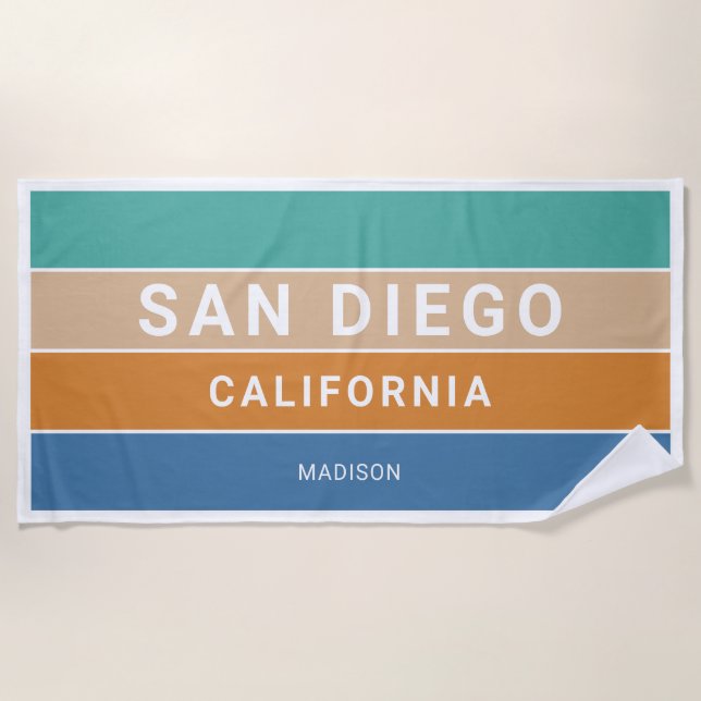 Custom Name San Diego / YOUR TEXT Beach Towel (Front)