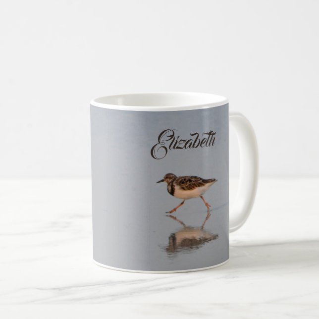 Custom Name Sandpiper Beach Bird Nature Photo Coffee Mug (Front Right)
