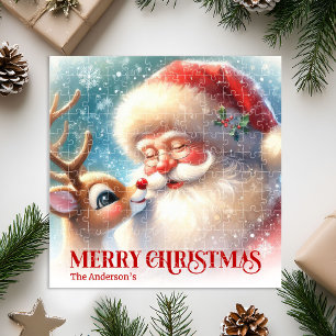 Custom Name Santa Rudolph Christmas Kids Gift   Jigsaw Puzzle