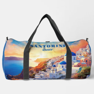 Custom Name Santorini Greece Sunset Duffle Bag