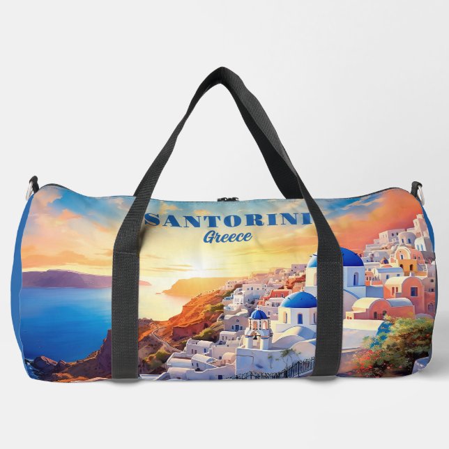 Custom Name Santorini Greece Sunset Duffle Bag (Front)