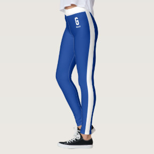 Custom Name Sapphire Blue White Stripes Monogram Leggings