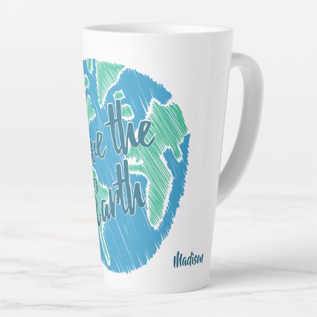 Custom Name Save The Earth Latte Mug (Right Angle)