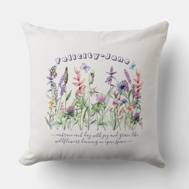 Custom Name Saying Quote Butterfly Wildflower Cushion (Front)