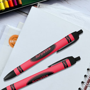 Custom Name Scarlet Red Crayon Black Ink Pen