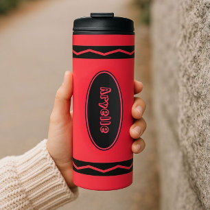 Custom Name Scarlet Red Crayon Drink Tumbler Mug