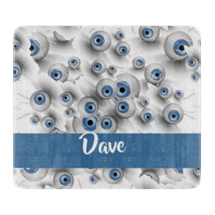 Custom name scary eyes cutting board