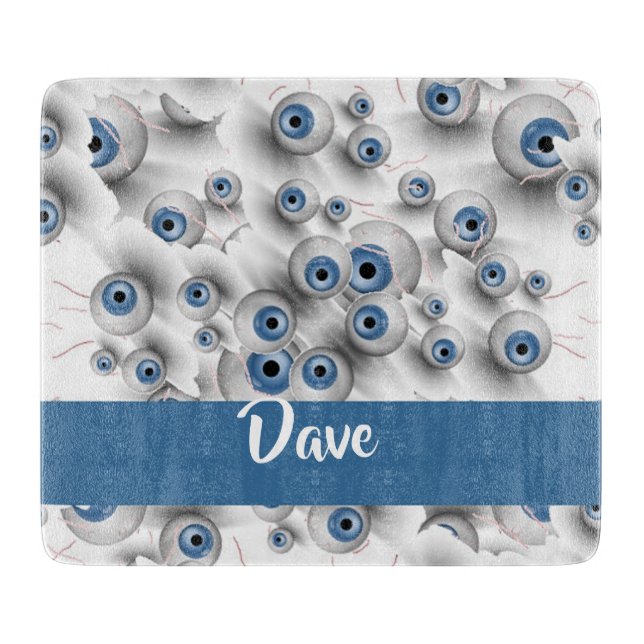Custom name scary eyes cutting board (Front)