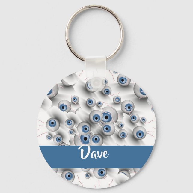 Custom name scary eyes key ring (Front)