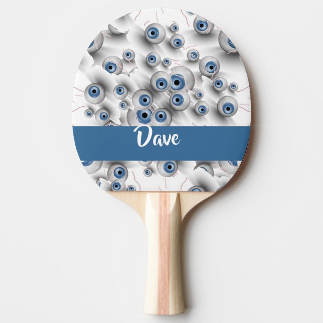 Custom name scary eyes ping pong paddle (Front)