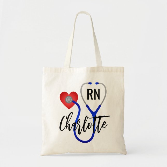 Custom Name School Nurse's Personalised RN  Tote Bag (Front)